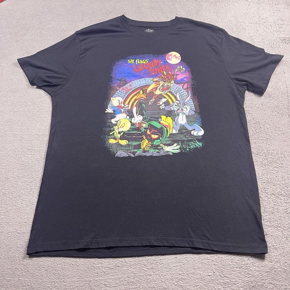 Six Flags Looney Tunes Shirt Mens XL Black Halloween Graphic Tee Fright Fest
